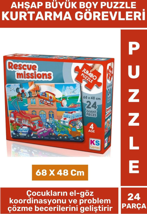 Eğlenceli Eğitici Görsel Algı Problem Çözme Becerisi Çocuk Puzzle 24 Pr Büyük Boy KURTARMA GÖREVLERİ