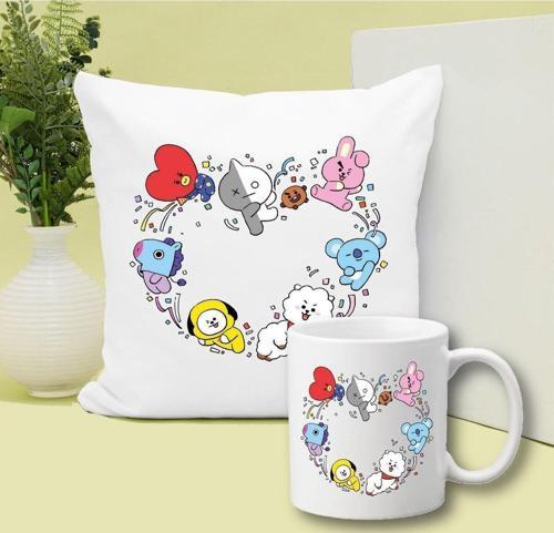 Bts Karakter Baskılı Kupa Ve Yastık Hediyelik Set Arkadaşa Hediye