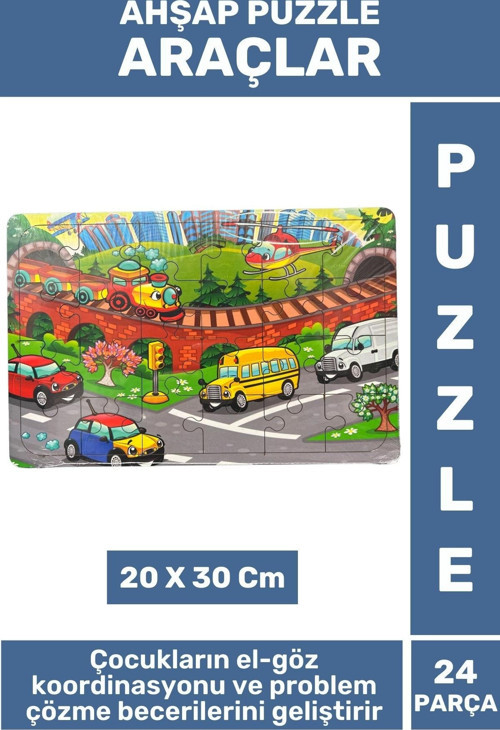 Premium Eğlenceli Eğitici Görsel Algı Problem Çözme Becerisi Çocuk Puzzle 24 Parça ARAÇLAR