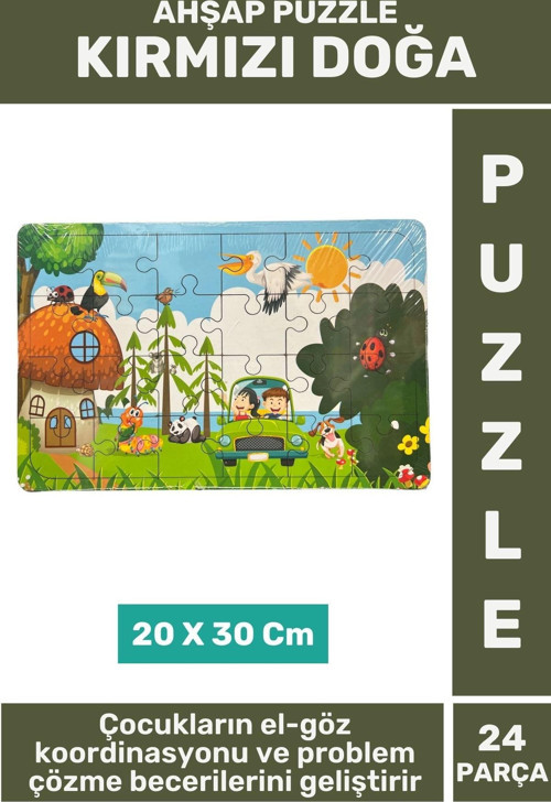 Premium Eğlenceli Eğitici Görsel Algı Problem Çözme Becerisi Çocuk Puzzle 24 Parça KIRMIZI DOĞA