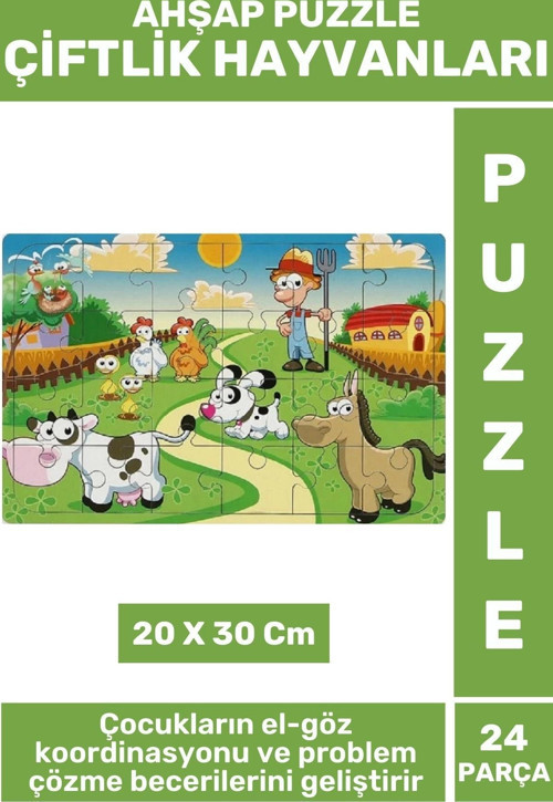 Premium Eğlenceli Eğitici Görsel Algı Problem Çözme Becerisi Çocuk Puzzle 24 Prça ÇİFTLİK HAYVANLARI