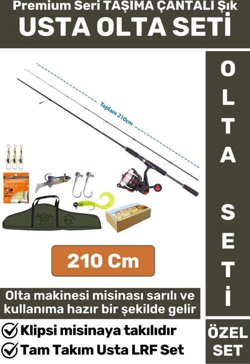 Premium Kullanıma Hazır Şık Taşıma Çantası Hediyeli Balıkçı Hobi Tam Takım USTA LRF OLTA SETİ 210 Cm