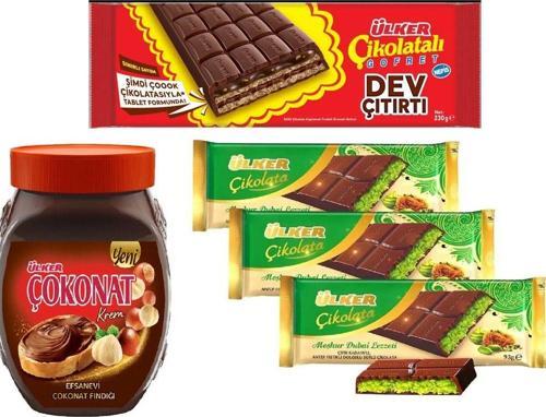Çikolatalı Gofret 230 Gr Xxl Ve Ülker Çokonat Krem Çikolata 650 Gr & Ülker Dubai Çikolatası 93 Grx3