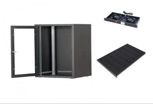19'' 9U 600X600 CM DUVAR TİPİ RACK KABİNET+ SABİT RAF+2Lİ FAN MODÜLÜ