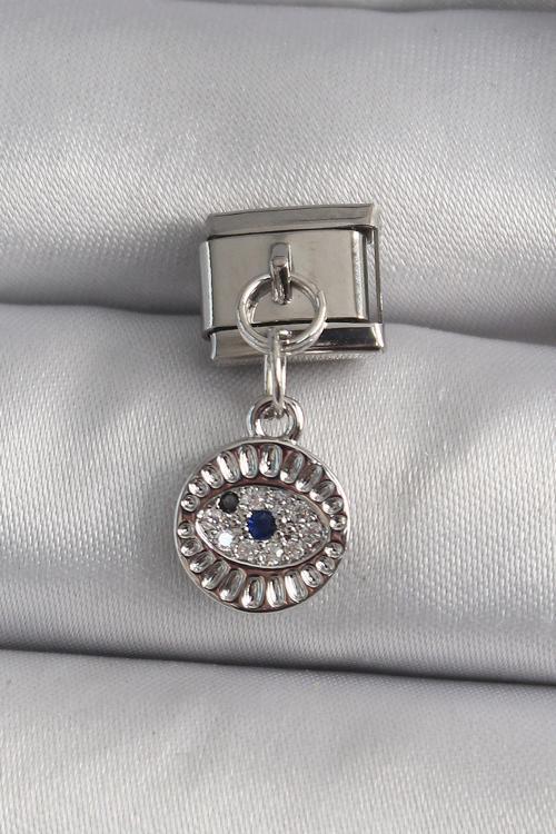 Gümüş Renk Sallantı Zirkon Taşlı Göz Model Nomination Charm - EBJ250113W30380