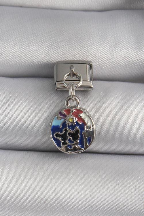 Gümüş Renk Sallantı Dünya Model Nomination Charm - EBJ250113W30340