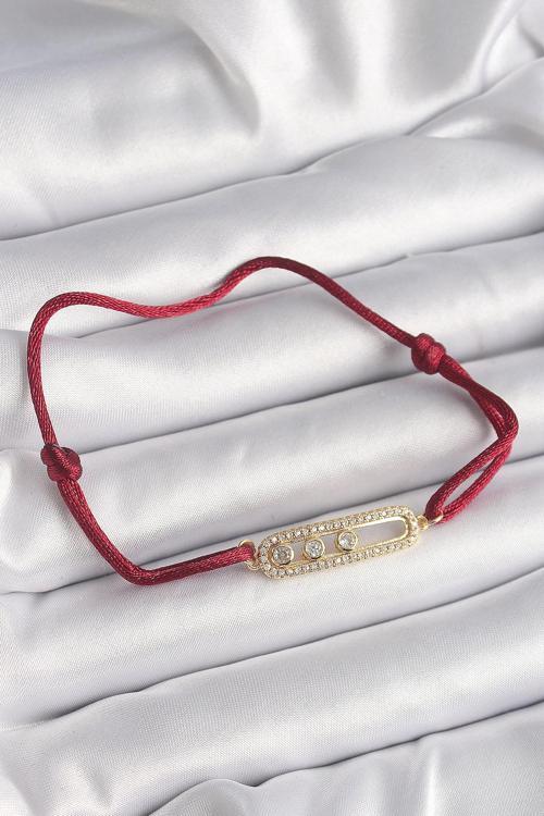 Kırmızı İpli Asansörlü Zirkon Taşlı Gold Messika Model Kadın Bileklik - EBJ241221W30061