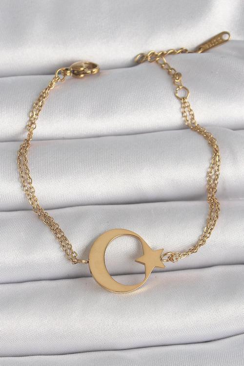 Gold Renk Ay Yıldız Model Kadın Bileklik - EBJ250201W30874
