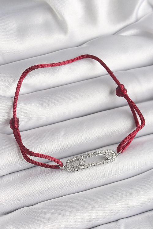 Kırmızı İpli Asansörlü Zirkon Taşlı Gümüş Messika Model Kadın Bileklik - EBJ241221W30062