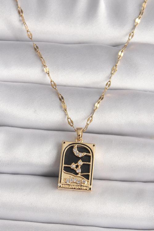 Gold Renk Zirkon Taşlı Ay Figürlü Tarot Model Kadın Kolye - EBJ250118W30747