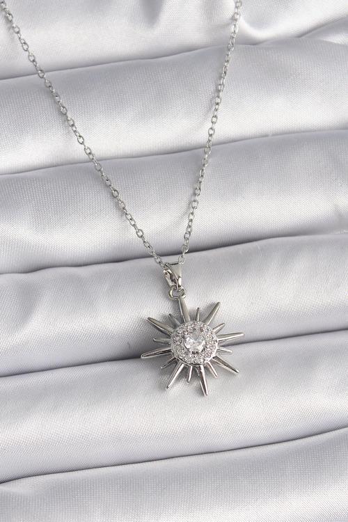 Gümüş Renk Zincir Zirkon Taşlı Güneş Model Kadın Yüzük - EBJ241214W29854