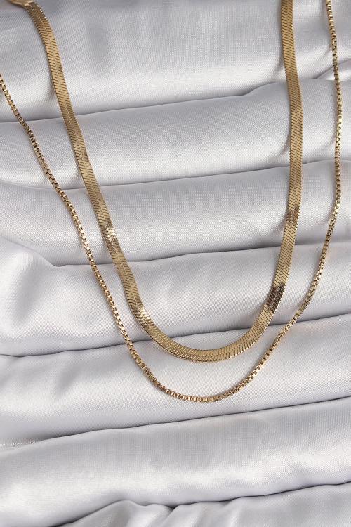 Gold Renk 2'Li İtalyan Zincir Model Kadın Kolye - EBJ250201W30822
