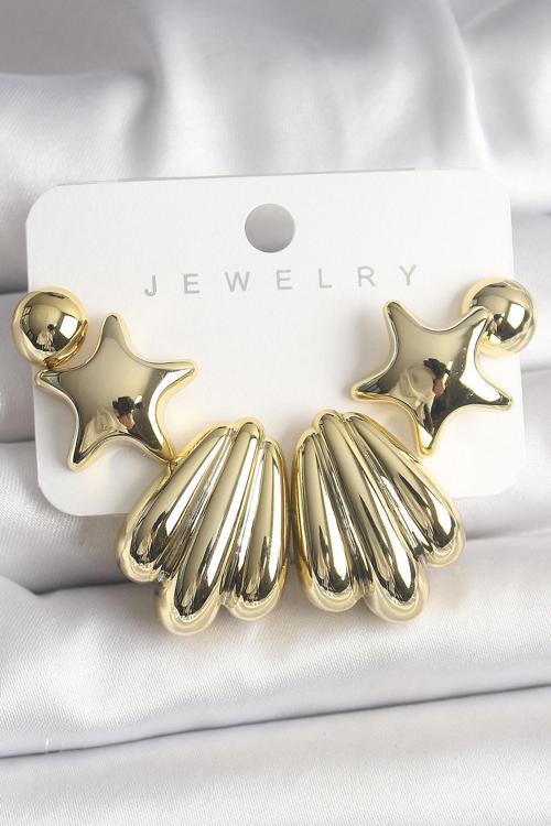 Gold Renk Yıldız Deniz Kabuğu Model CCB Plastik Kadın Küpe Seti - EBJ250118W30669