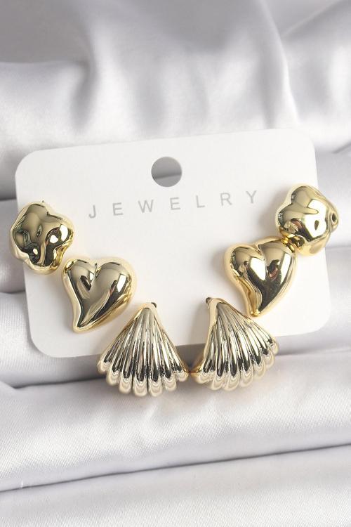 Gold Renk Yonca Kalp Deniz Kabuğu Figür CCB Kadın Küpe Seti - EBJ250118W30659