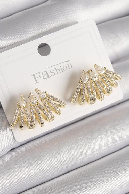 Gold Renk Zirkon Taşlı Deniz Kabuğu Model Kadın Küpe - EBJ241214W29923