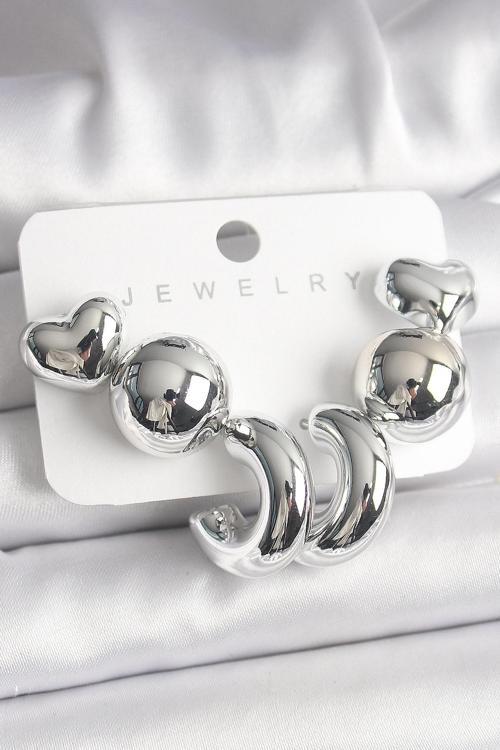 Gümüş Renk Kalp Halka Figür CCB Plastik Kadın Küpe Seti - EBJ250118W30660