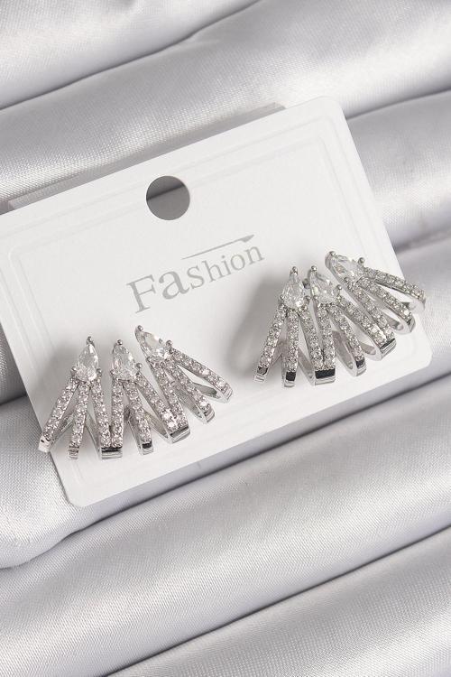 Gümüş Renk Zirkon Taşlı Deniz Kabuğu Model Kadın Küpe - EBJ241214W29922