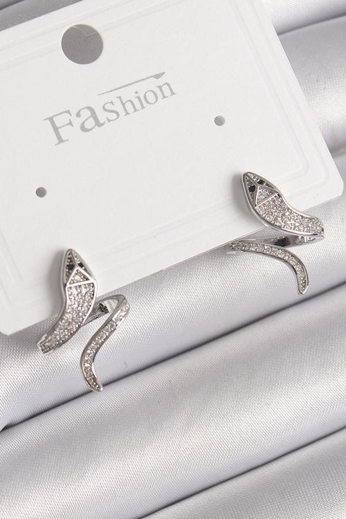 Gümüş Renk Zirkon Taşlı Yılan Model Kadın Küpe - EBJ241214W29914
