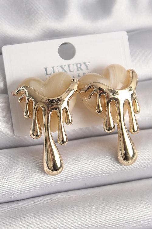 Pirinç Gold Renk Beyaz Sedefli Akan Kalp Model Kadın Küpe - EBJ241228W30194