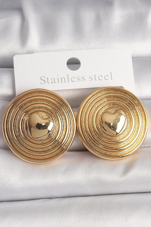 Pirinç Gold Renk Kalp İşlemeli Daire Plaka Model Kadın Küpe - EBJ250207W31201