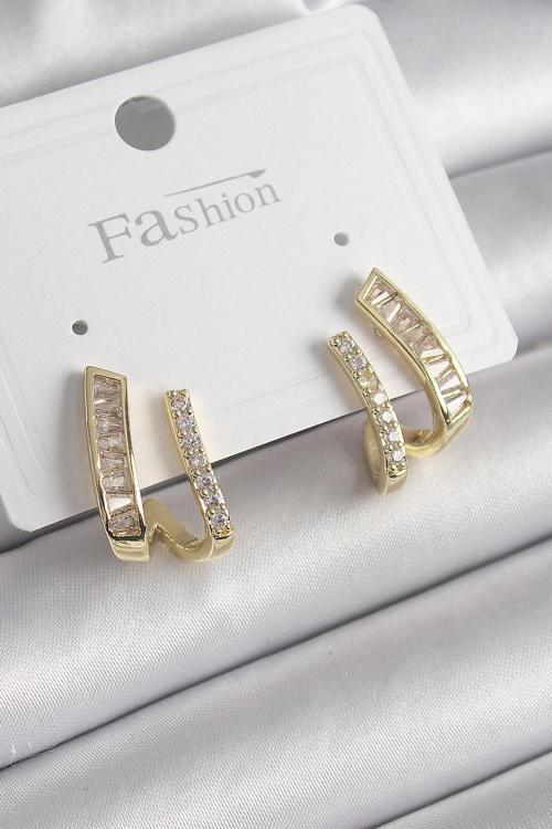 Pirinç Gold Renk Zirkon Taşlı Kadın Küpe - EBJ250113W30491