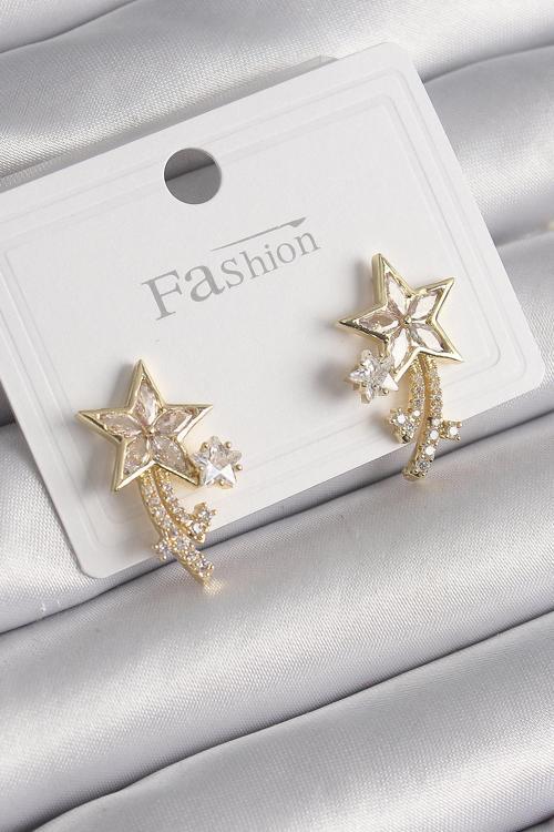 Pirinç Gold Renk Zirkon Taşlı Kuyruklu Yıldız Model Kadın Küpe - EBJ250113W30515