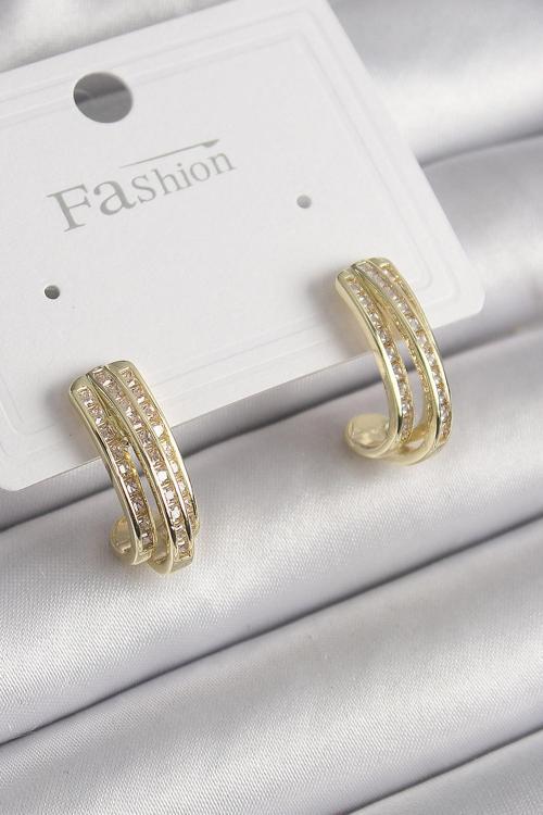 Pirinç Gold Renk Zirkon Taşlı Yarım Halka Model Kadın Küpe - EBJ250113W30499
