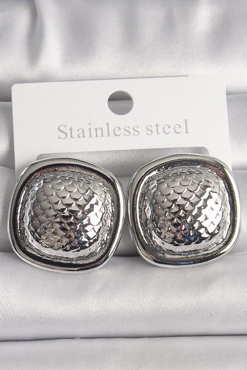 Pirinç Gümüş Renk İşlemeli Kare Model Kadın Küpe - EBJ250207W31194