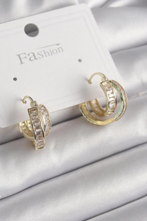 Pirinç Gold Renk Zirkon Taşlı Halka Model Kadın Küpe - EBJ250113W30523