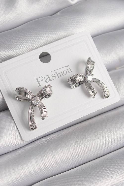Pirinç Gümüş Renk Zirkon Taşlı Fiyonk Model Kadın Küpe - EBJ250113W30514