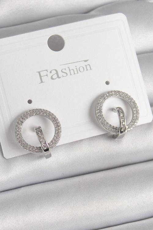 Pirinç Gümüş Renk Zirkon Taşlı Halka Model Kadın Küpe - EBJ241228W30225