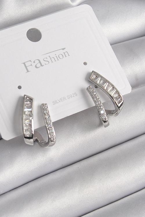 Pirinç Gümüş Renk Zirkon Taşlı Kadın Küpe - EBJ250113W30492