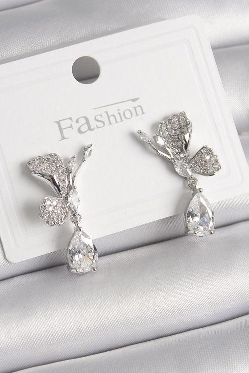 Pirinç Gümüş Renk Zirkon Taşlı Turna Kuşu Model Sallantı Detay Kadın Küpe - EBJ241228W30221