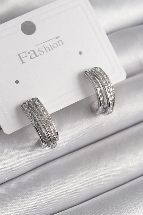 Pirinç Gümüş Renk Zirkon Taşlı Yarım Halka Model Kadın Küpe - EBJ250113W30500