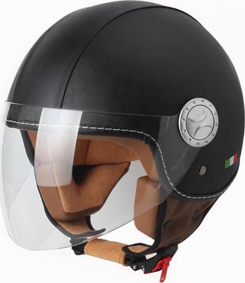 701 Yarım Yazlık Kask Deri Kaplı Mat Siyah