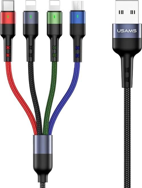 US-SJ317 4in1 2*Lightning 1*Type-C 1*Micro Uçlu 1.2m 2A Örgülü Renkli Şarj ve Data Kablosu