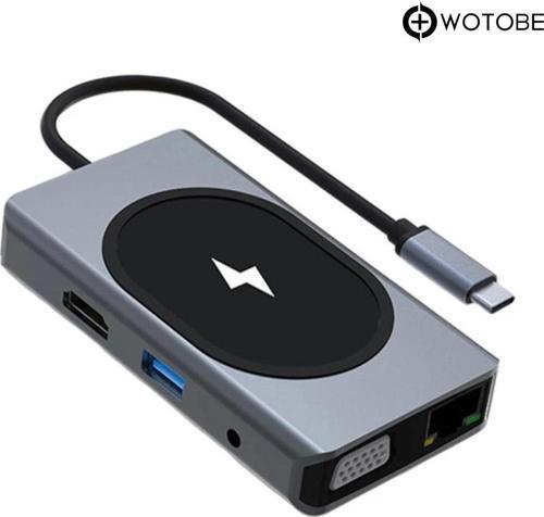 9 Portlu Kablosuz Şarjlı Usb-C Hdtv Hdmı Pd Sd Tf Rj45 Vga Dönüştürücü Adaptör