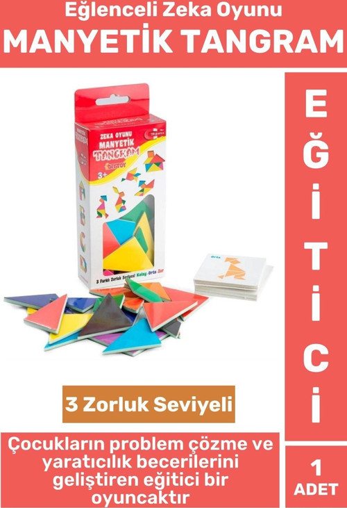 Eğitici Görsel Algı El-Göz Koordinasyonu Yaratıcılık Gelişimi 3 Zorluk Seviyeli MANYETİK TANGRAM