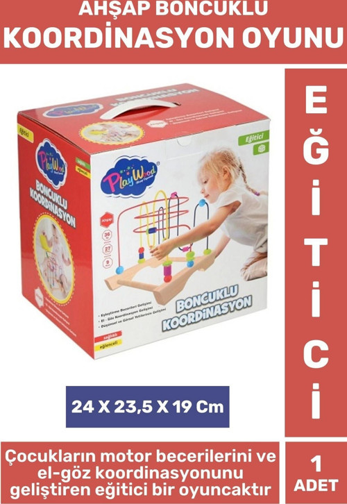 Premium Dikkat Motor Becerisi El Göz Koordinasyonu Eğlenceli Çocuk Ahşap BONCUKLU KOORDİNASYON OYUNU