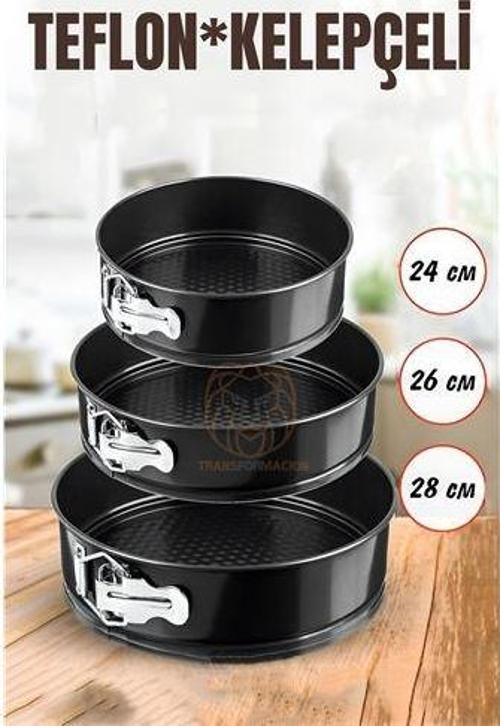3 Boy Kelepçeli Kek Kalıbı 24-26-28 Cm Teflon
