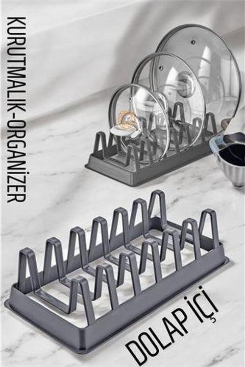 Tabak Düzenleyici Kurutmalık Dolap İçi Tencere Kapak Organizer GRİ