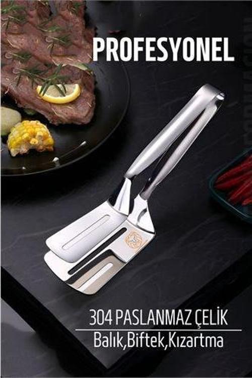 Spatulalı Maşa Biftek Balık Maşası 304 Paslanmaz Çelik