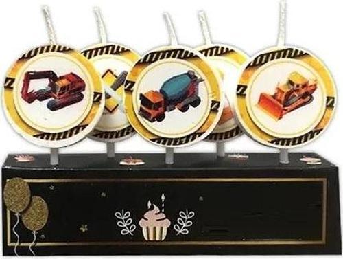 İNŞAAT TEMALI PASTA MUMU 5 ADET İNŞAAT TEMALI DOĞUM GÜNÜ MUMU KEPÇE DOZER İŞ MakineLARI PASTA MUMU