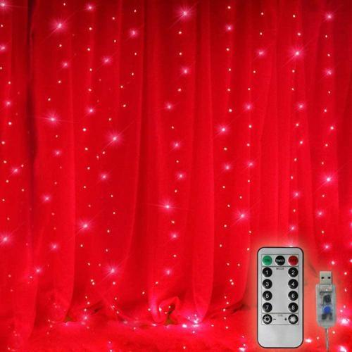 KIRMIZI SALKIM LED IŞIK KIRMIZI LED IŞIK USB + KUMANDALI KIRMIZI İNCE PERİ LEDLİ 3X2.5 METRE YILBAŞI IŞIKLARI NOEL IŞIKLARI