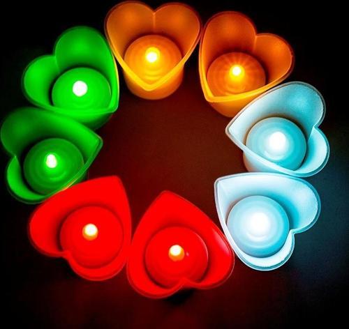 KALPLİ LED IŞIKLI MUM KIRMIZI MUM YEŞİL MUM BEYAZ MUM SARI MUM HEART LED LİGHT MULTİ COLORS 48 ADET