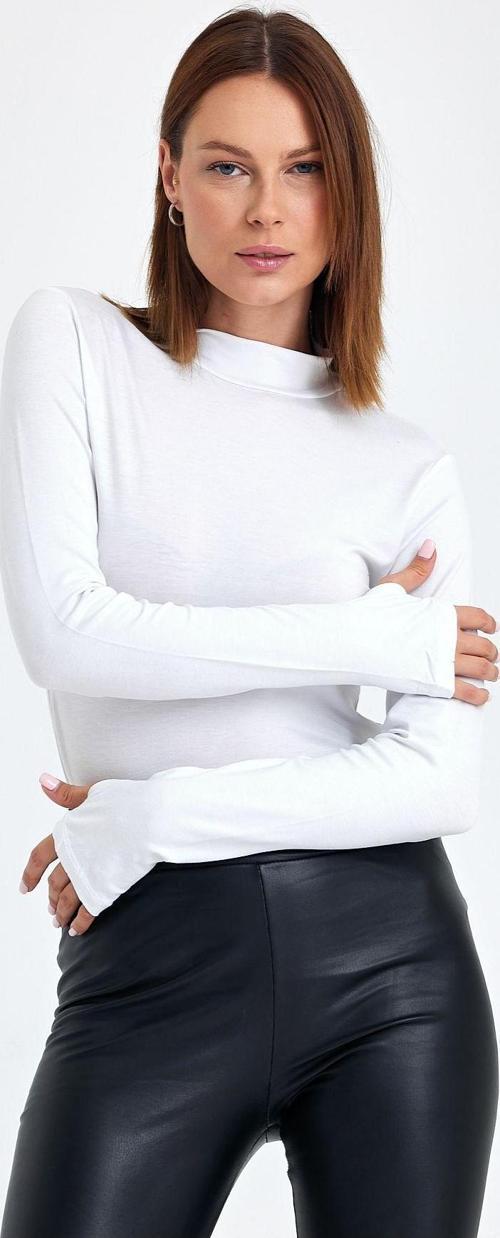 Kadın Beyaz Parmak Detaylı Yarım Balıkçı Yaka Pamuk Viskon Body