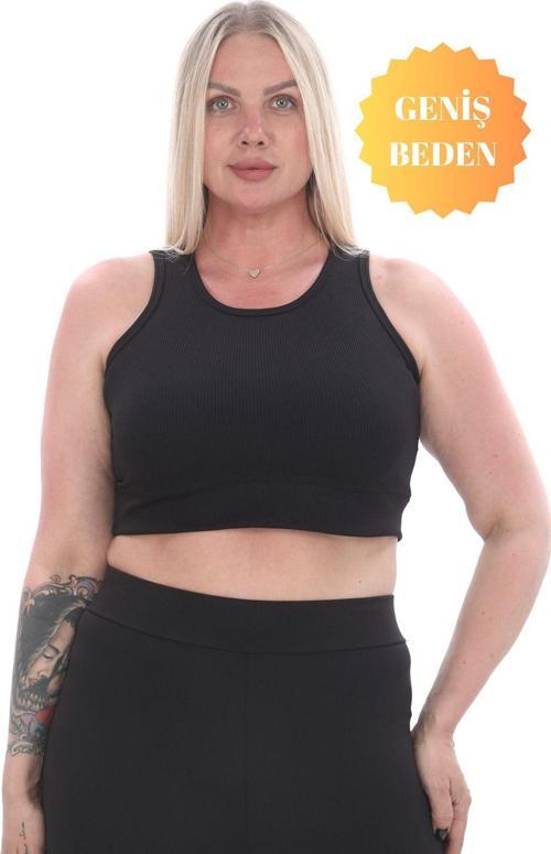 Curve Büyük Beden Geniş Askılı Kaşkorse Siyah Fitilli Crop Büstiyer