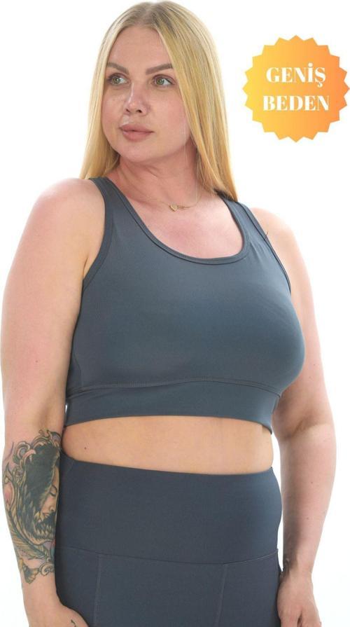 Curve Büyük Beden Toparlayıcı Pedli Crop Antrasit Spor Büstiyer