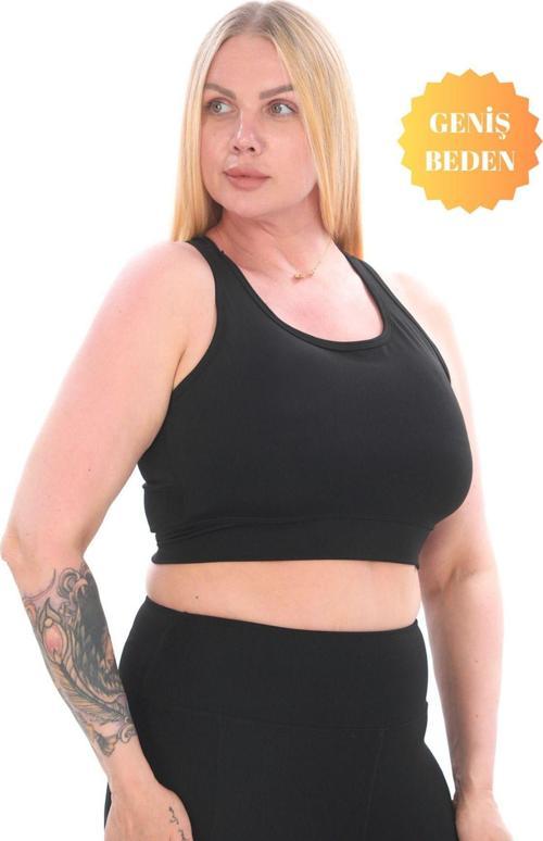 Curve Büyük Beden Toparlayıcı Pedli Crop Siyah Spor Büstiyer