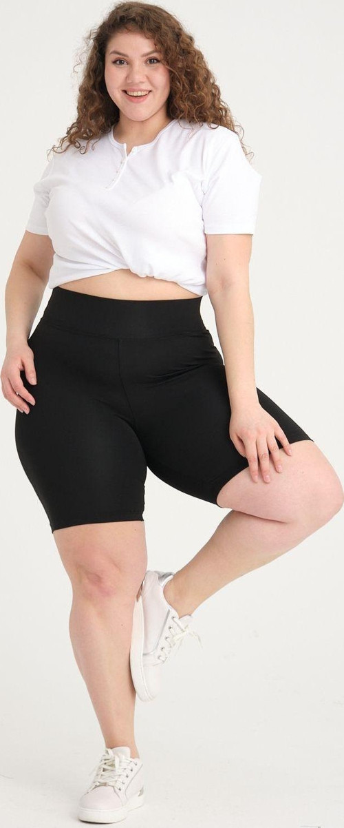 Curve Kadın Büyük Beden Yüksek Bel Toparlayıcı Örme Biker Şort Kısa Siyah Tayt